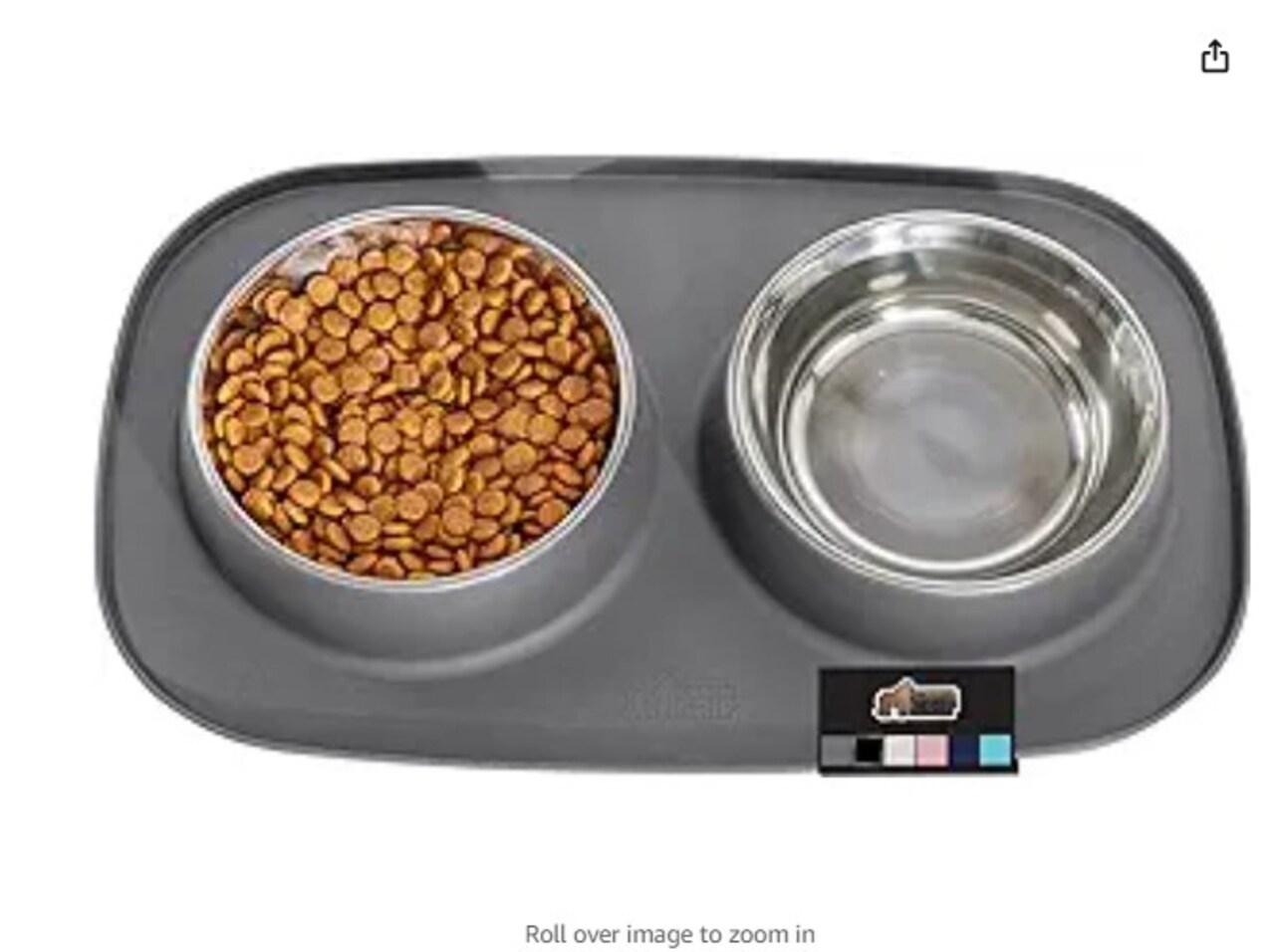 100% Waterproof BPA Free Cat and Dog Bowls Silicone Feeding Mat Set, Stainless Steel Bowl Slip Resistant Raised Edges, Catch Water, Food Mess, No Spills, Pet Accessories, 2 Cup Gray